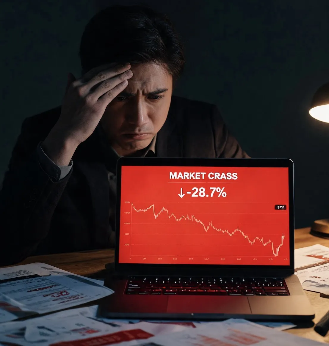 Investor reviewing stock charts with red warning signals